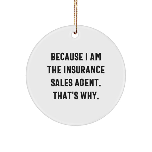 Funny Insurance Sales Agent Gifts, Circle Ornament Because 'I Am The Insurance Sales Agent. That's Why.' Christmas Unique Gifts for Insurance Sales Agents - Image 1
