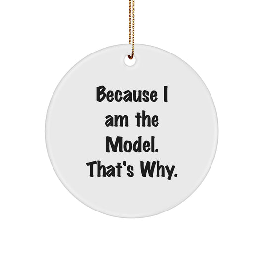 Funny Model Gifts for Friends and Coworkers, Christmas Unique Models Circle Ornament, Because 'I Am The Model. That's Why.' - Image 1
