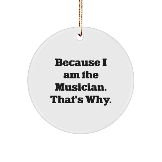 Funny Musician Gifts from Friends or Family - Because I Am The Musician. That's Why., Circle Ornament for Christmas Unique Gifts for Musicians, Men, Women, or Coworkers - Image 1