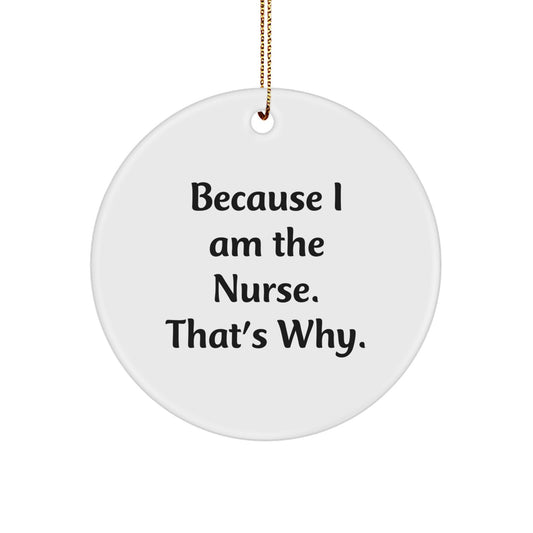 Funny Nurse Gifts from Men to Women Coworkers Family Friends for Christmas Unique Circle Ornaments Because I Am The Nurse That's Why - Image 1