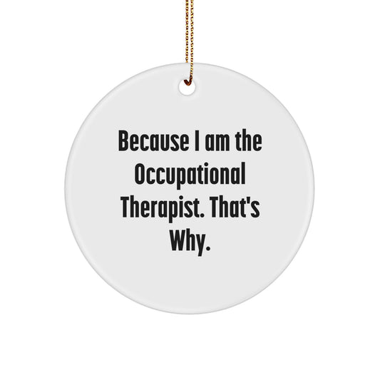 Funny Occupational Therapist Gifts, Circle Ornament with Inspirational Quote 'Because I Am The Occupational Therapist. That's Why.' Perfect for Christmas Unique Gifts from Friends or Family - Image 1