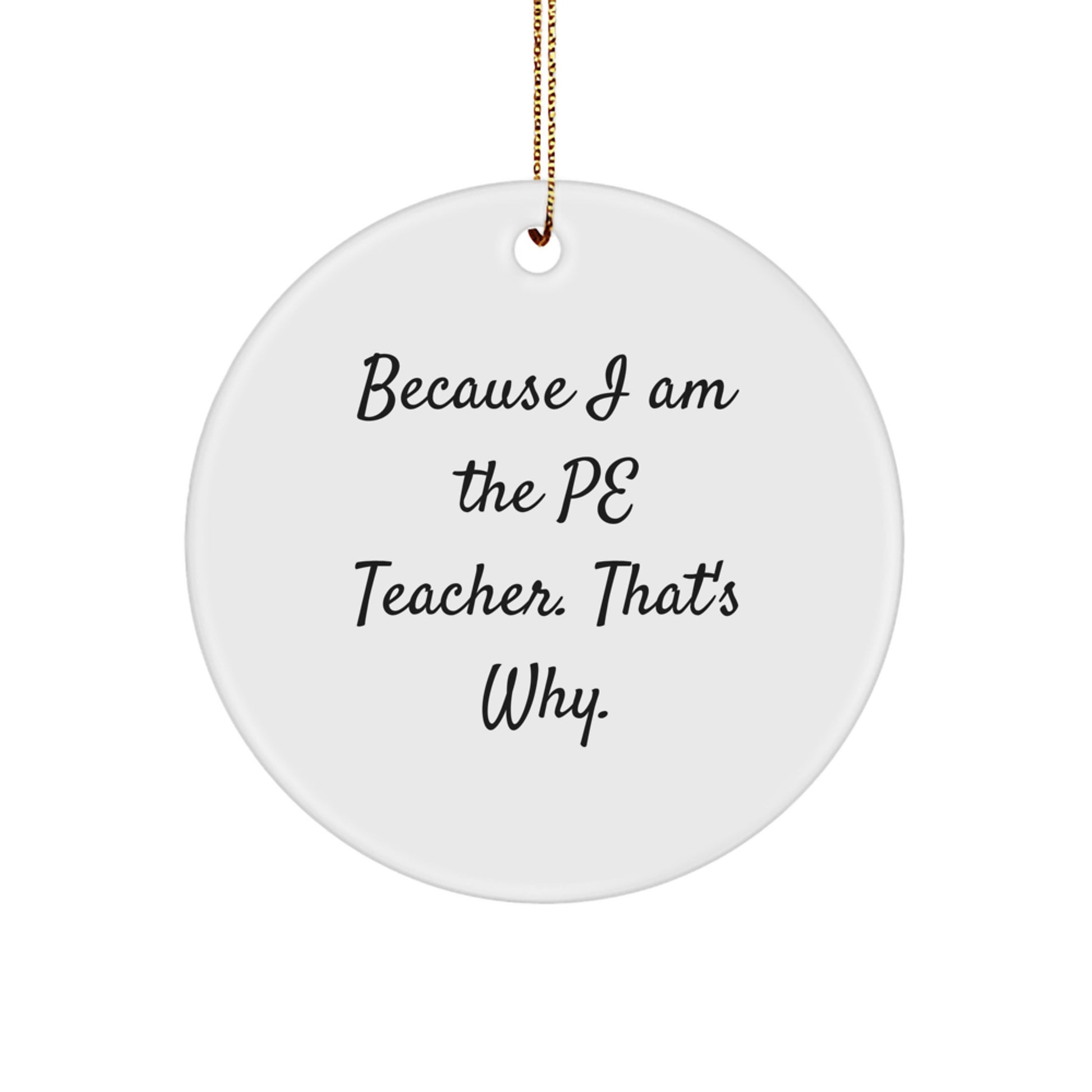 Funny PE Teacher Gifts for Men from Friends, Because I Am The PE Teacher That's Why Circle Ornament for Christmas - Image 1