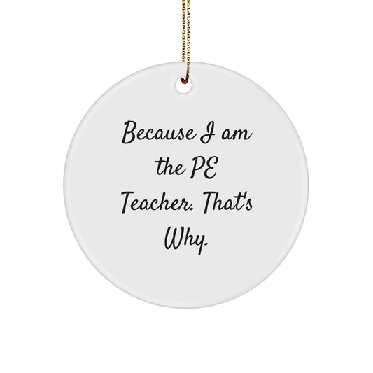 Funny PE Teacher Gifts for Men from Friends, Because I Am The PE Teacher That's Why Circle Ornament for Christmas - Image 1