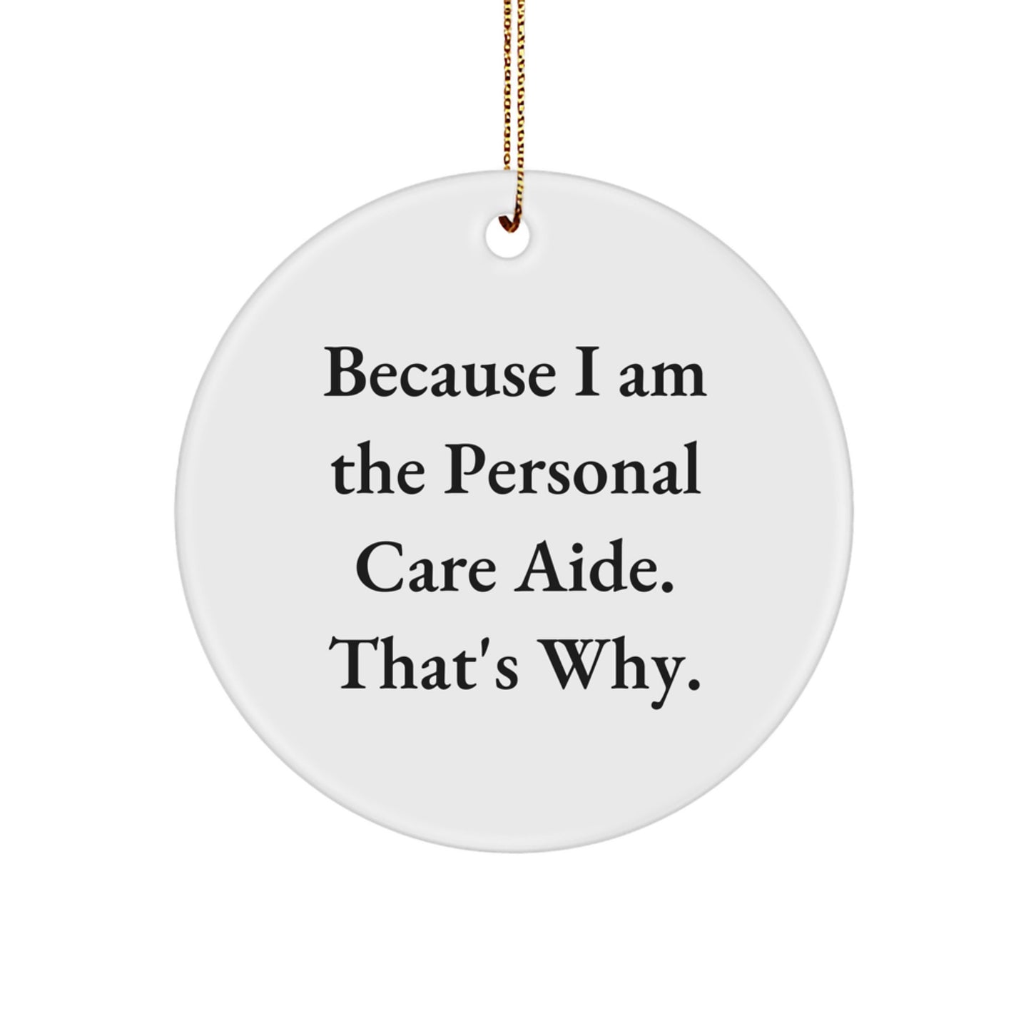 Funny Personal Care Aide Gifts from Friends - Circle Ornament Because I Am The Personal Care Aide That's Why, Personal Care Aide Christmas Unique Gifts for Family - Image 1