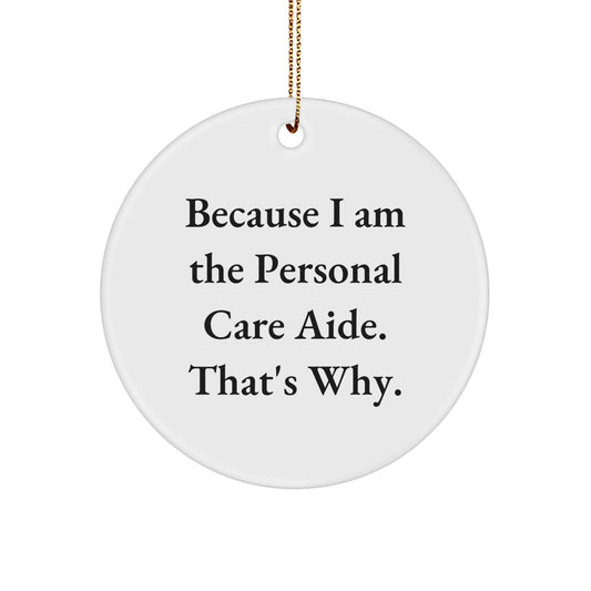 Funny Personal Care Aide Gifts from Friends - Circle Ornament Because I Am The Personal Care Aide That's Why, Personal Care Aide Christmas Unique Gifts for Family - Image 1