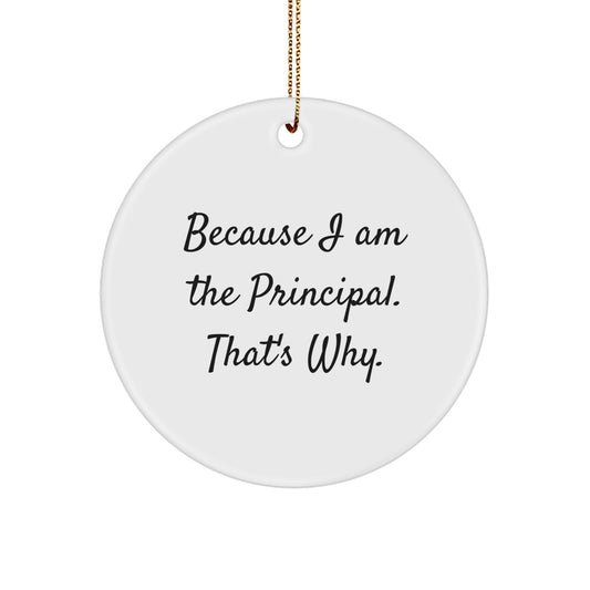 Funny Principal Circle Ornament for Christmas Unique Gifts from Principal to Friends, Family, or Coworkers Because I Am The Principal. That's Why. - Image 1