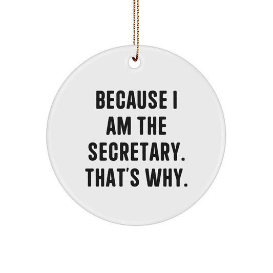 Funny Secretary Gifts from Men to Women - Circle Ornament Because I Am The Secretary That's Why, White, MDF, Christmas Unique - Image 1