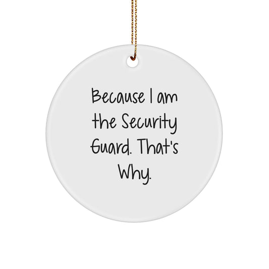 Funny Security Guard Gifts from Men for Security Guard Friends and Coworkers - Because I Am The Security Guard. That's Why. Circle Ornament for Christmas Unique Gifts - Image 1