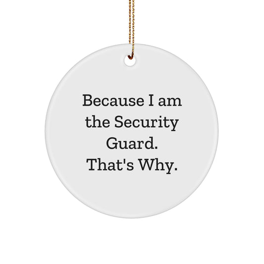 Funny Security Guard Circle Ornament Gifts from Friends for Christmas, Inspirational Security Guard Decor, 'Because I Am The Security Guard. That's Why.' Men Women - Image 1