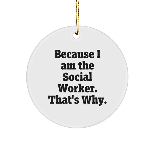 Funny Social Worker Christmas Unique Gifts Circle Ornament because I am the Social Worker thats why gifts from Women to Family - Image 1