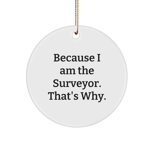 Funny Surveyor Gifts for Men, Women, Friends, Coworkers, Family - Because I Am The Surveyor. That's Why. - Christmas Unique Circle Ornament - Image 1