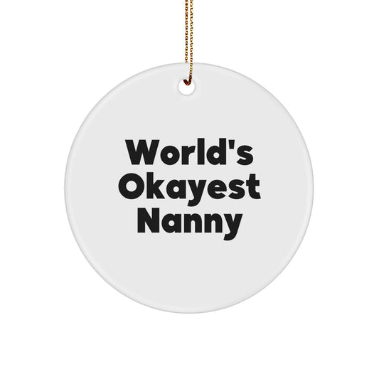 World's Okayest Nanny Gifts from Family for Nanny Christmas Unique Gifts Circle Ornament - Image 1