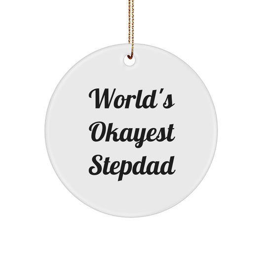 Funny Stepdad Gifts from Family, World's Okayest Stepdad Christmas Unique Circle Ornament for Stepdad, Unique Stepdad Christmas Unique Gifts - Image 1