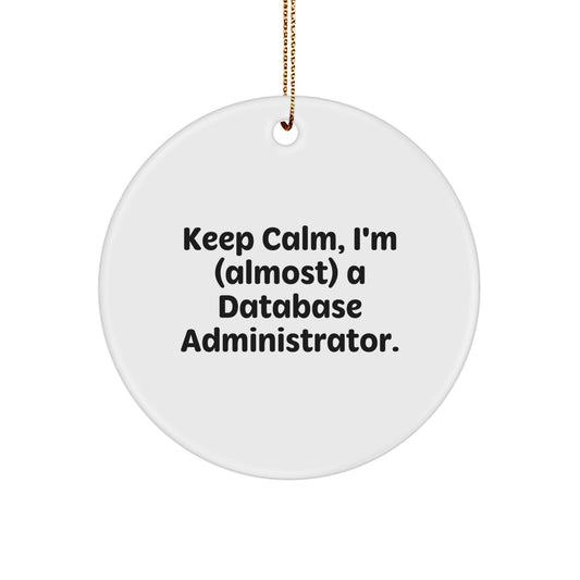 Funny Database Administrator Gifts, Circle Ornament for Men, Women, Friends, Coworkers, Family - Keep Calm, I'm (almost) A DBA Christmas Unique Ornament - Image 1