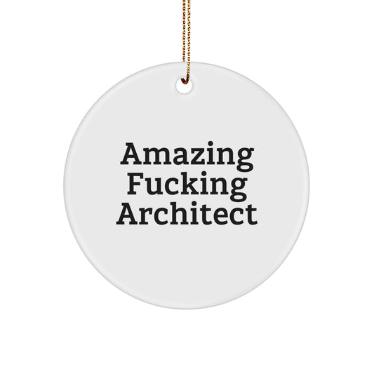 Funny Architect Gifts for Men, 'Amazing F--king Architect' Christmas Unique Circle Ornament from Friends, White Color, Circle Shaped - Image 1