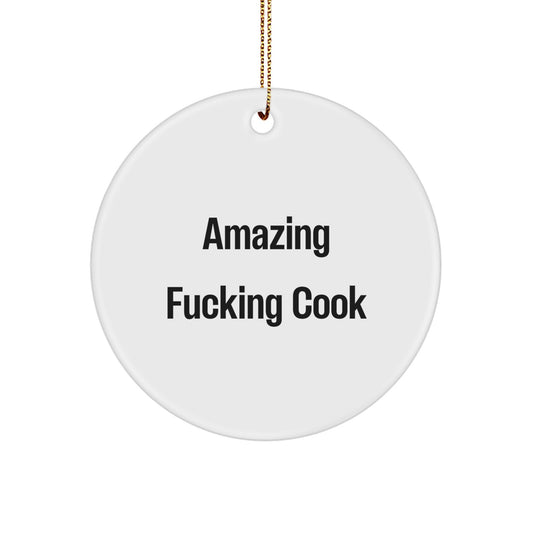 Funny Cook Gifts from Friends for Christmas Circle Ornament - 'Amazing F--king Cook' Decoration - Image 1