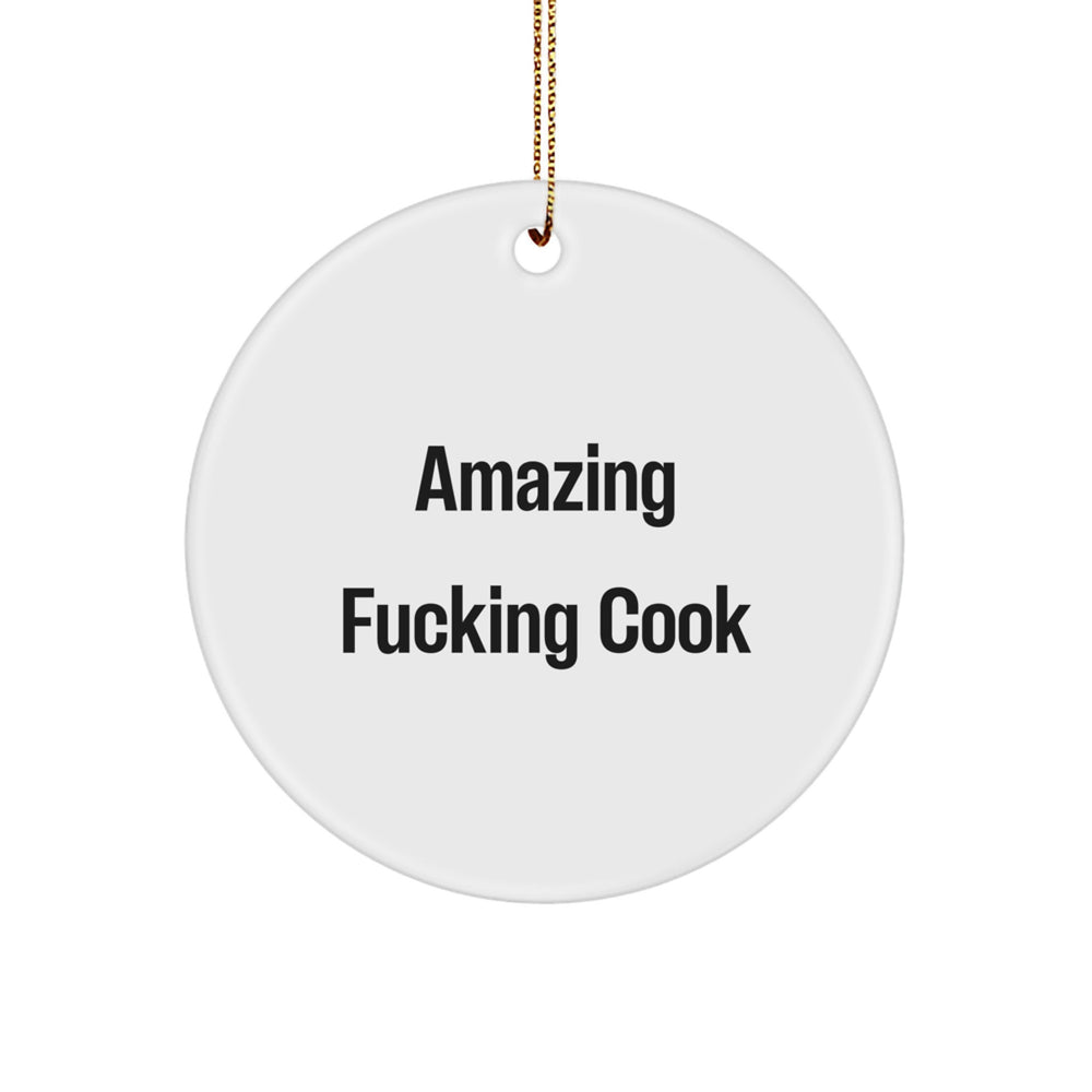 Funny Cook Gifts from Friends for Christmas Circle Ornament - 'Amazing F--king Cook' Decoration - Image 1
