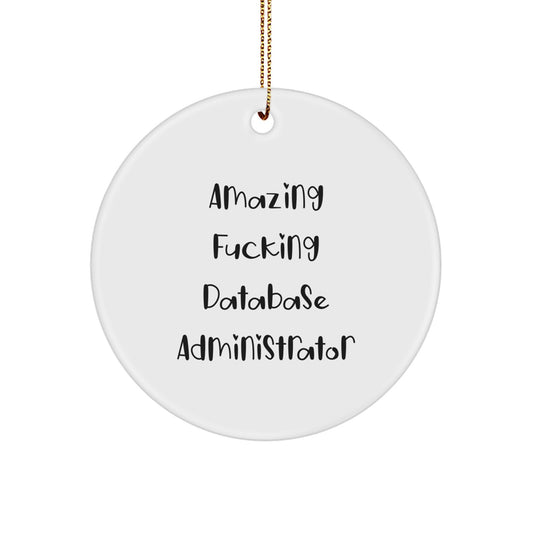 Funny Database Administrator Gifts for Men, Unique Christmas Circle Ornament with Amazing F--king Database Administrator Quote, Gifts from Friends for Family - Image 1