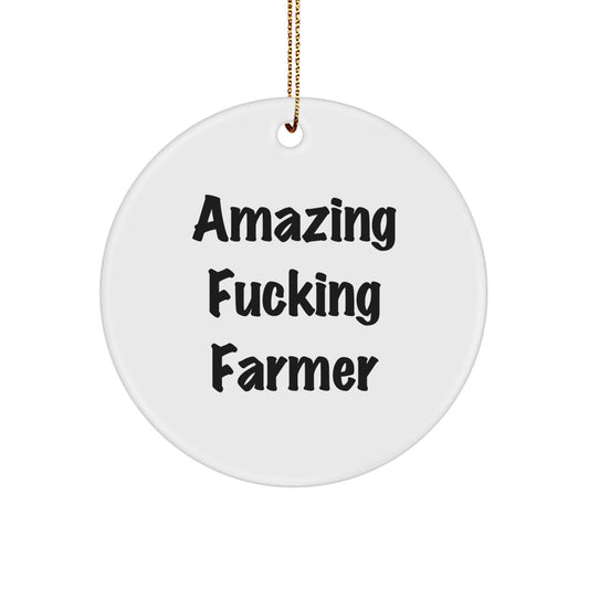 Funny Farmer Gifts for Men - 'Amazing F--king Farmer' Circle Ornament, White, Christmas Unique Gifts from Friends, Family, or Coworkers - Image 1