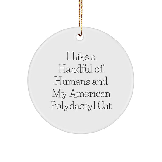 Funny American Polydactyl Cat Gifts, Unique Circle Ornament, I Like A Handful Of Humans And My American Polydactyl Cat Christmas - Image 1