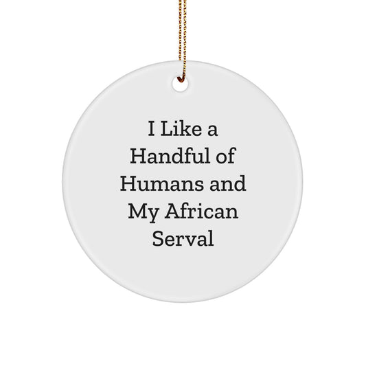 Funny African Serval Cat Christmas Unique Gift Circle Ornament for Friends and Family - I Like A Handful Of Humans And My African Serval - Image 1
