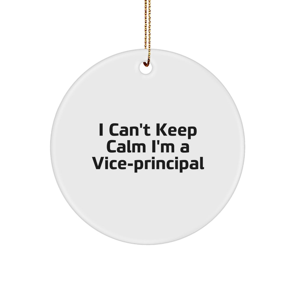 Funny Vice-principal Gifts from Friends for Vice-principal - I Can't Keep Calm Circle Ornament, White, MDF - Image 1