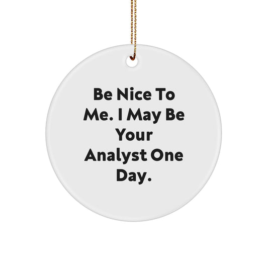 Funny Analyst Gifts from Friends for Men with Be Nice To Me. I May Be Your Analyst One Day. Circle Ornament, Unique Christmas Unique Gifts for Coworkers - Image 1