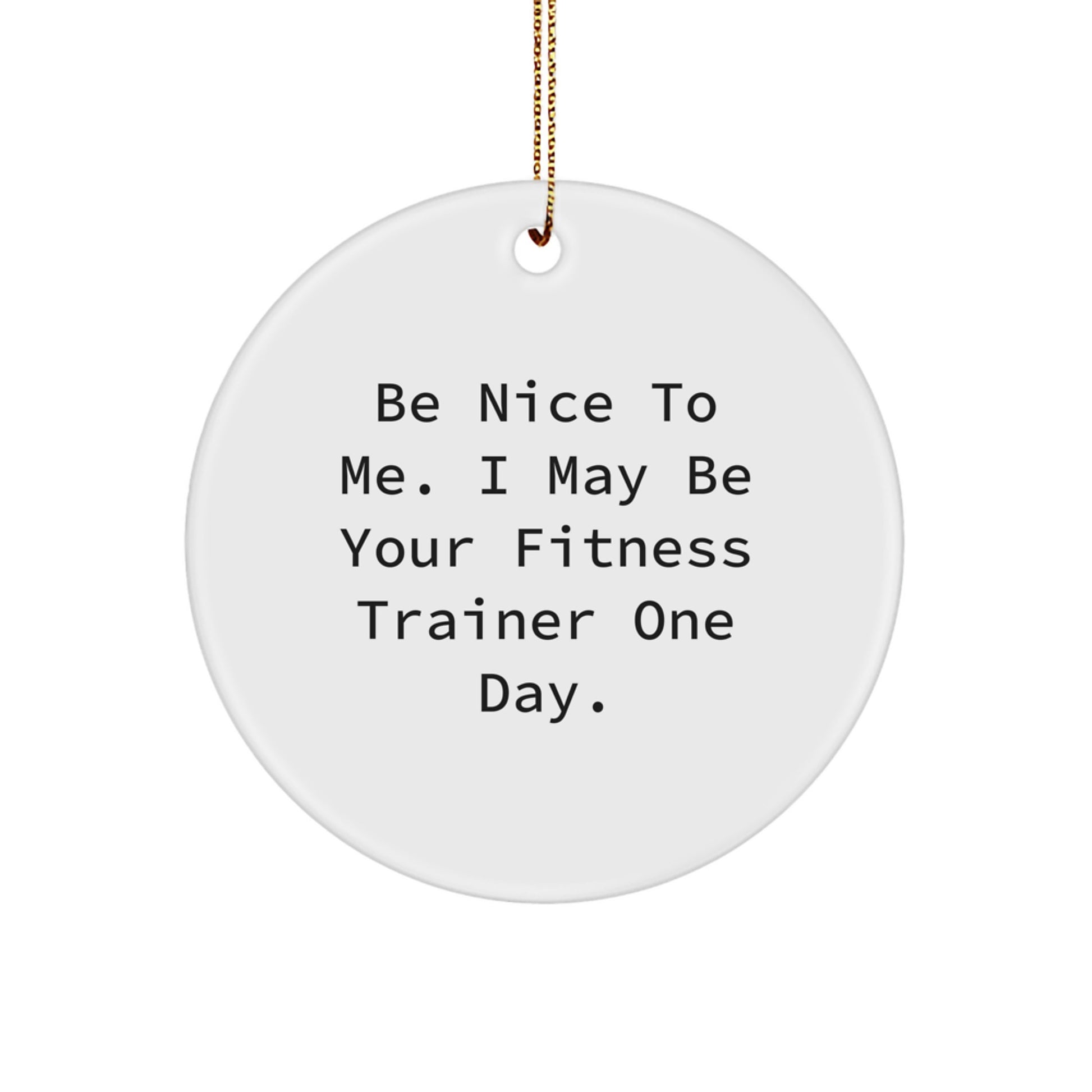 Funny Fitness Trainer Gifts for Men, Women, Friends, Coworkers - Inspirational Circle Ornament 'Be Nice To Me. I May Be Your Fitness Trainer One Day.' - Christmas Unique - Image 1