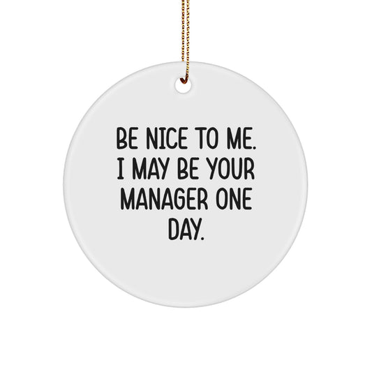 Funny Manager Gifts from Friends and Family, Christmas Unique Gifts for Manager, Be Nice To Me. I May Be Your Manager One Day. Circle Ornament - Image 1