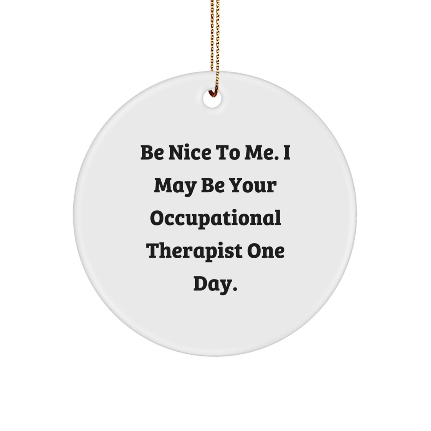 Funny Occupational Therapist Gifts for Friends, Circle Ornament with Be Nice To Me Quote, Occupational Therapist Christmas Unique Gifts from Friends - Image 1