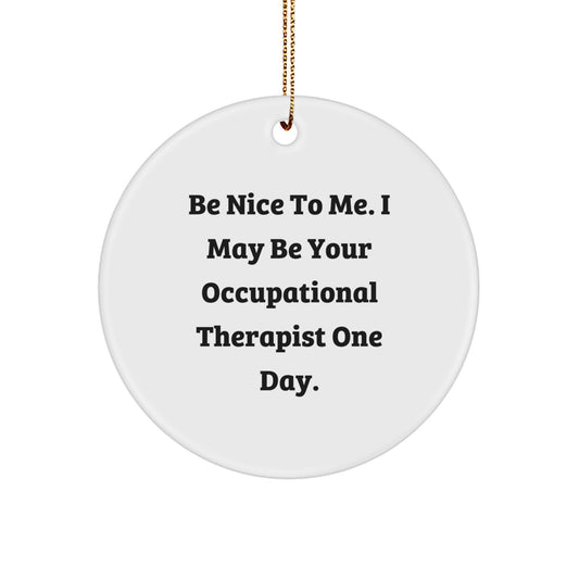 Funny Occupational Therapist Gifts for Friends, Circle Ornament with Be Nice To Me Quote, Occupational Therapist Christmas Unique Gifts from Friends - Image 1