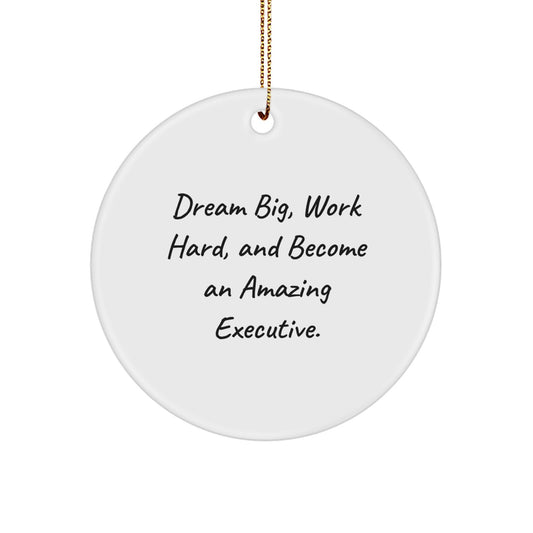 Inspirational Executive Gifts from Friends for Christmas - 'Dream Big Work Hard' Circle Ornament for Executive Desk or Office - Image 1