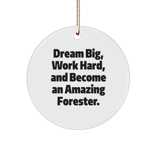 Funny Forester Gifts, Circle Ornament, 'Dream Big Work Hard And Become An Amazing Forester', Christmas Unique Gifts from Friends for Foresters - Image 1