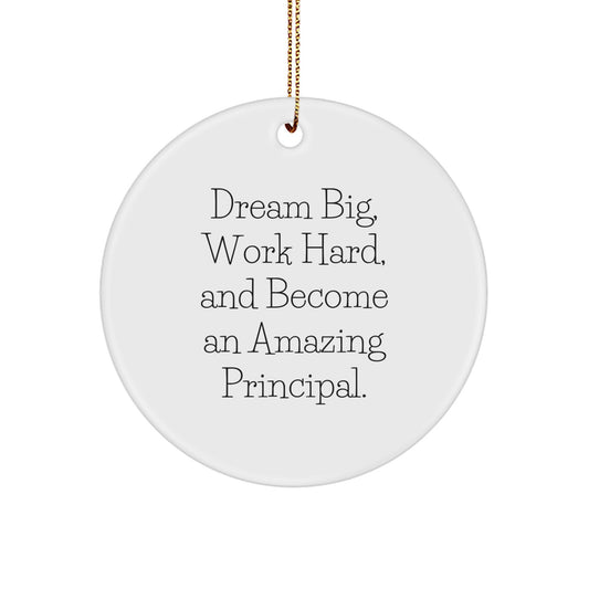 Christmas Unique Gifts from Friends for Amazing Principal - 'Dream Big, Work Hard' Circle Ornament - Image 1