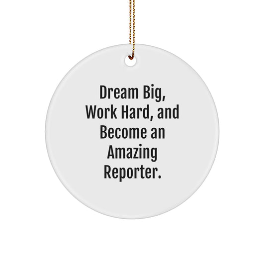 Reporter Gifts for Men and Women, 'Dream Big, Work Hard, And Become An Amazing Reporter.' Circle Ornament for Christmas Unique Gifts from Friends, Family, Coworkers - Image 1