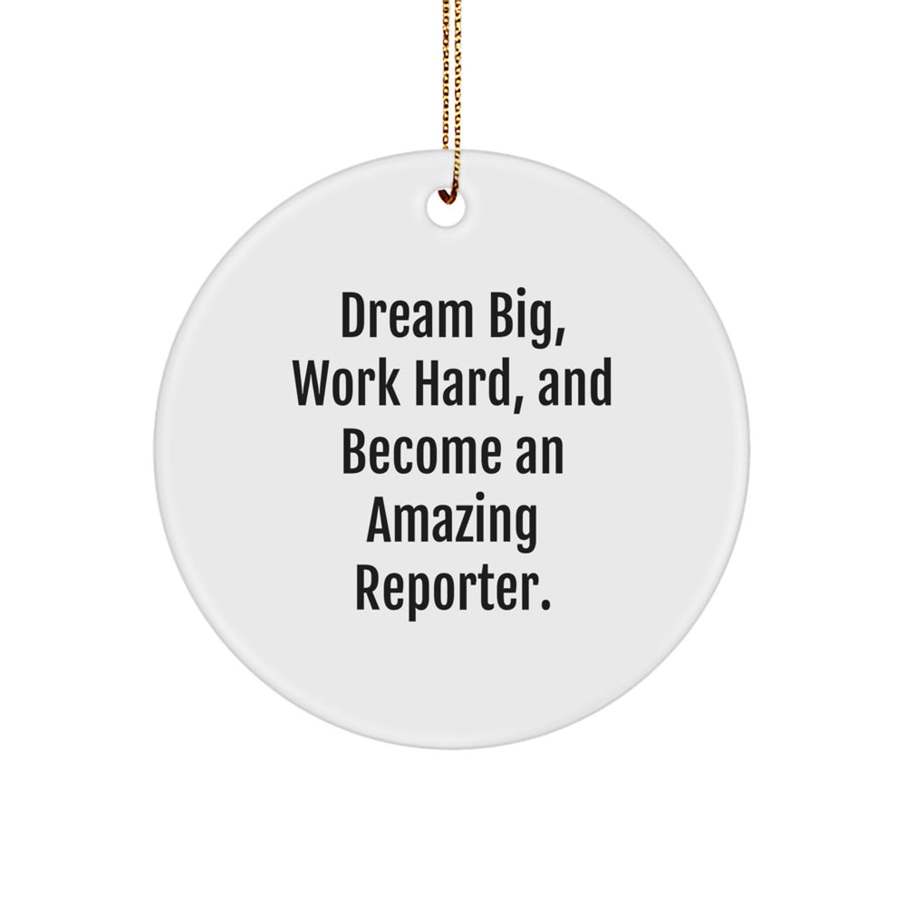 Reporter Gifts for Men and Women, 'Dream Big, Work Hard, And Become An Amazing Reporter.' Circle Ornament for Christmas Unique Gifts from Friends, Family, Coworkers - Image 1