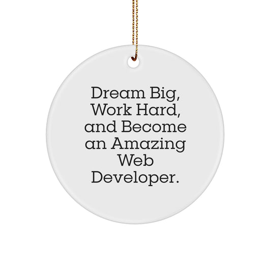 Web Developer Christmas Unique Gifts from Friends, Funny Inspirational Circle Ornament for Web Developer, Dream Big Work Hard - Image 1