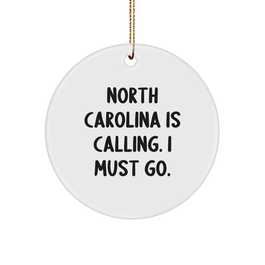 North Carolina Gifts for Men from Friends and Family - Funny Circle Ornament, White - Image 1
