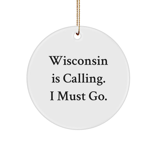 Funny Wisconsin Circle Ornament Gifts from Friends to Wisconsin Men and Women for Christmas Unique Gifts - Image 1