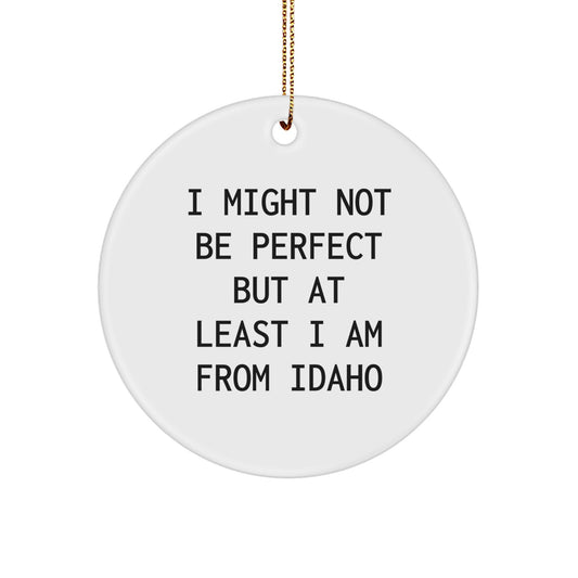 Idaho Gifts from Men, Unique Circle Ornament for Idaho Friends, I Might Not Be Perfect But At Least I Am From Idaho, Funny Christmas Unique Gifts - Image 1