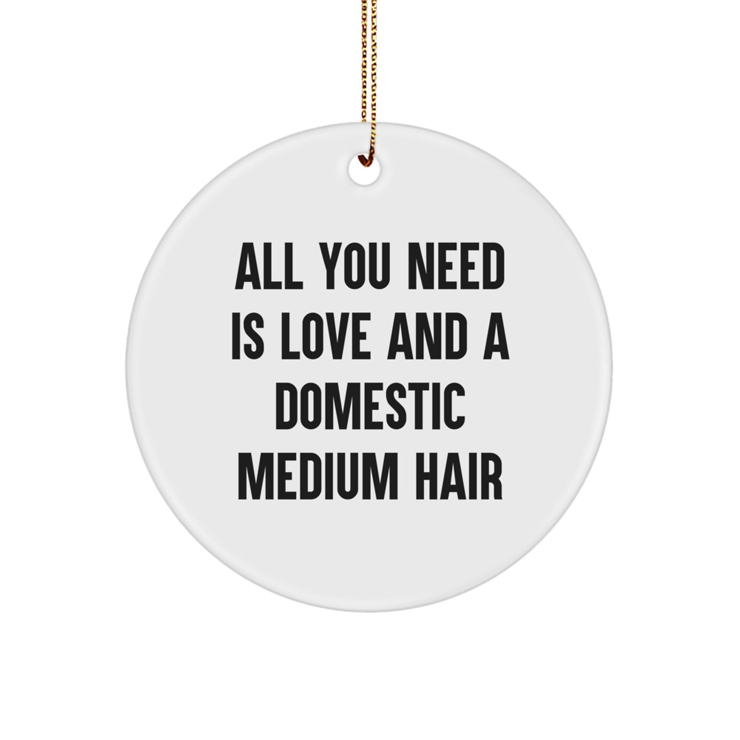 Domestic Medium Hair Cat Circle Ornament Gift for Him ChristmasGift Love - Image 1