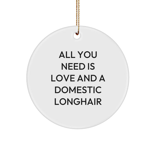 Gifts for Domestic Longhair Cat Lovers, Circle Ornament - All You Need Is Love And A Domestic Longhair, Funny Christmas Decoration - Image 1