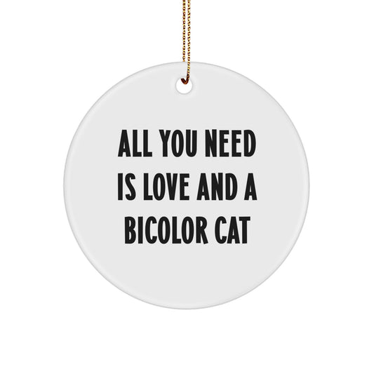 Funny Bicolor Cat Gifts for Cat Lovers, Circle Ornament Quote 'All You Need Is Love And A Bicolor Cat' Christmas Unique Gifts from Friends to Family - Image 1