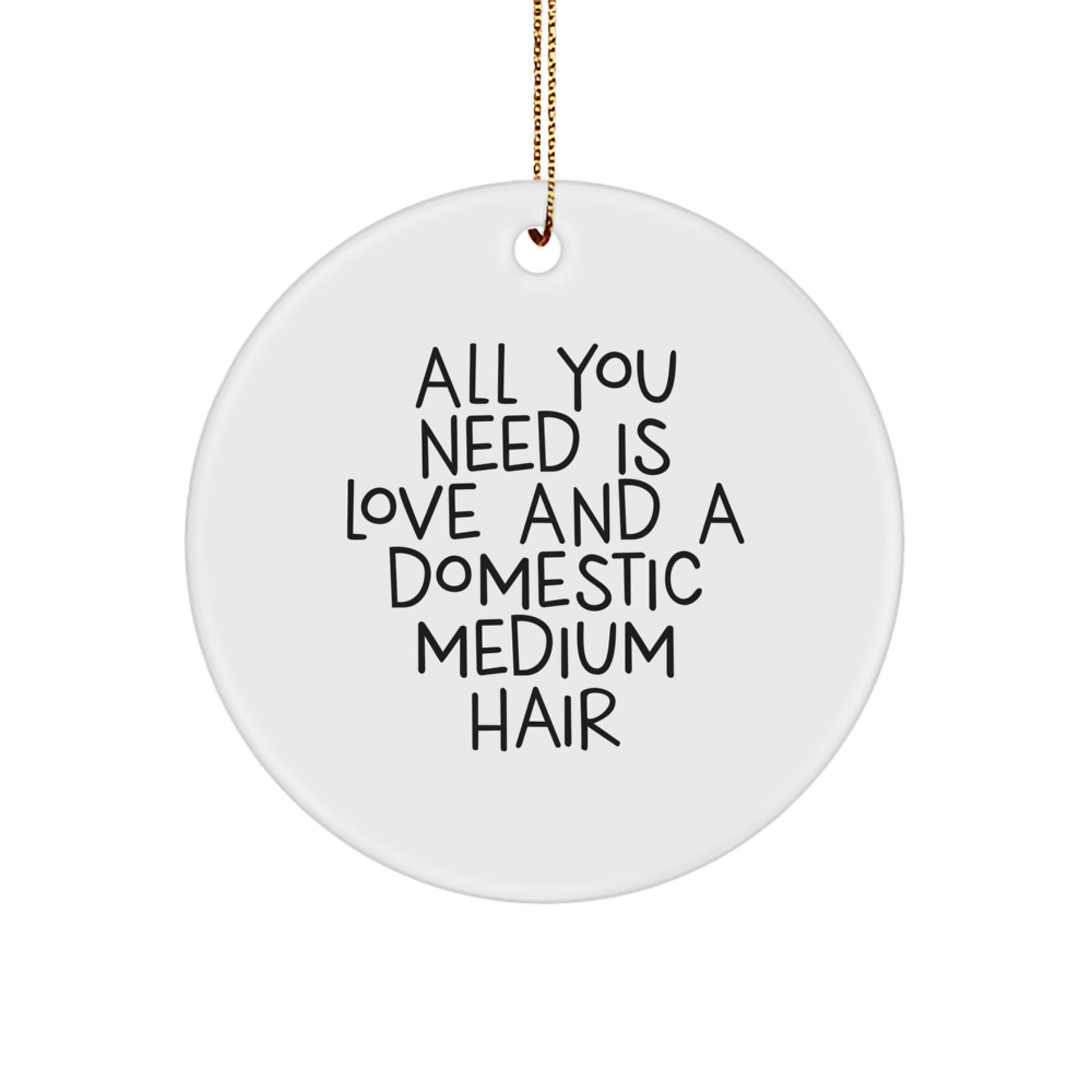 Funny Domestic Medium Hair Christmas Circle Ornament Gifts from Friends for Domestic Medium Hair Owners, 'All You Need Is Love And A Domestic Medium Hair' Quote - Image 1