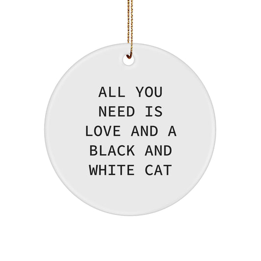 Black and White Cat Gifts for Christmas - Funny Quote Ornament, Beautiful Circle Decoration, Lovely Cat Lover Present from Friends or Family with Gold Cord - Image 1