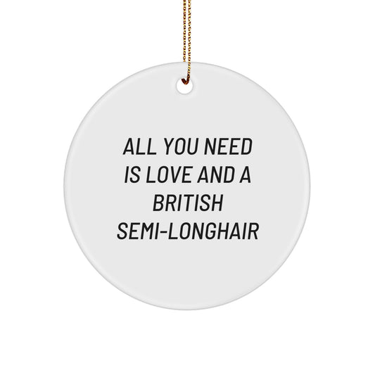 British Semi-Longhair Cat Enthusiasts Gifts from Men and Women to Family and Friends - Circle Ornament, 'All You Need Is Love And A British Semi-longhair' Christmas Unique Gift - Image 1