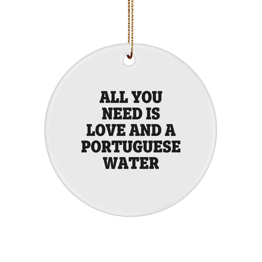 Funny Portuguese Water Dog Gifts from Men to Family Members - All You Need Is Love And A Portuguese Water - Circle Ornament for Christmas Unique Gifts - Image 1