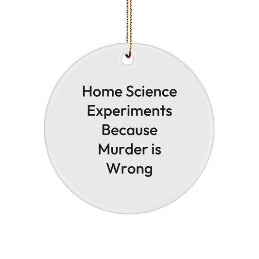 Funny Home Science Experiments Gifts, Circle Ornament for Women, Christmas Unique Gifts from Friends, 'Home Science Experiments Because Murder Is Wrong' Quote - Image 1