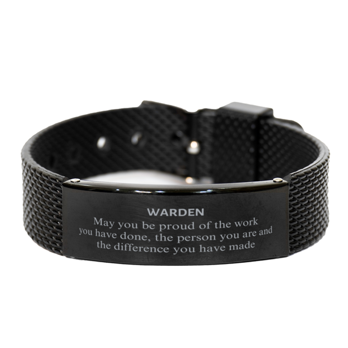 Warden May you be proud of the work you have done, Retirement Warden Black Shark Mesh Bracelet for Colleague Appreciation Gifts Amazing for Warden