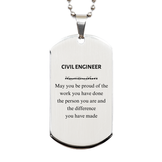 Civil Engineer Silver Dog Tag Necklace - May You Be Proud | Retirement Gift